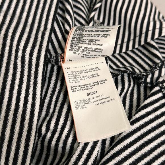 The Superdry Rouched Midi Long Sleeve Dress Black Stripe Sz 8 Side Slit - Picture 8 of 8